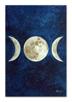 Postkaart illustratsioonga kuufaasidest koos täiskuuga