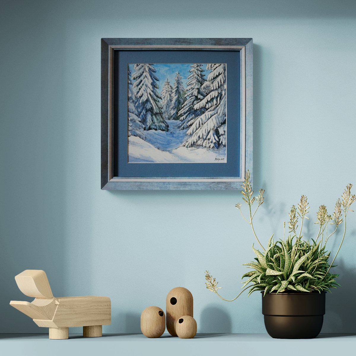 Akvarellmaal tindijoonistusega - Jõuluhommikune metsaskäik isaga