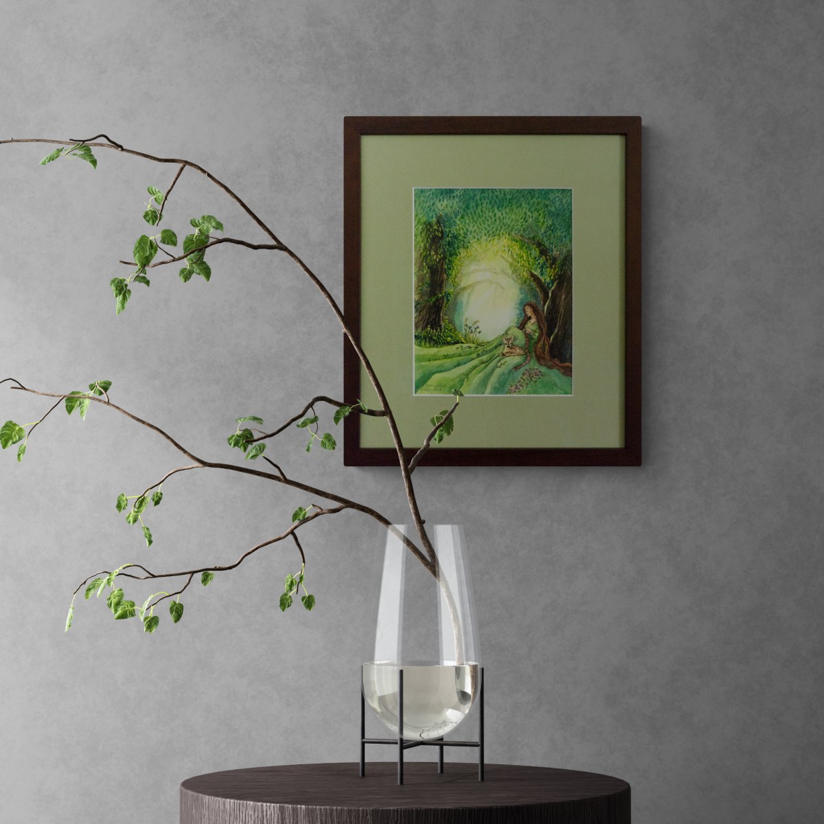 Illustratsioon - Sündinud rohelises kleidis interjööris