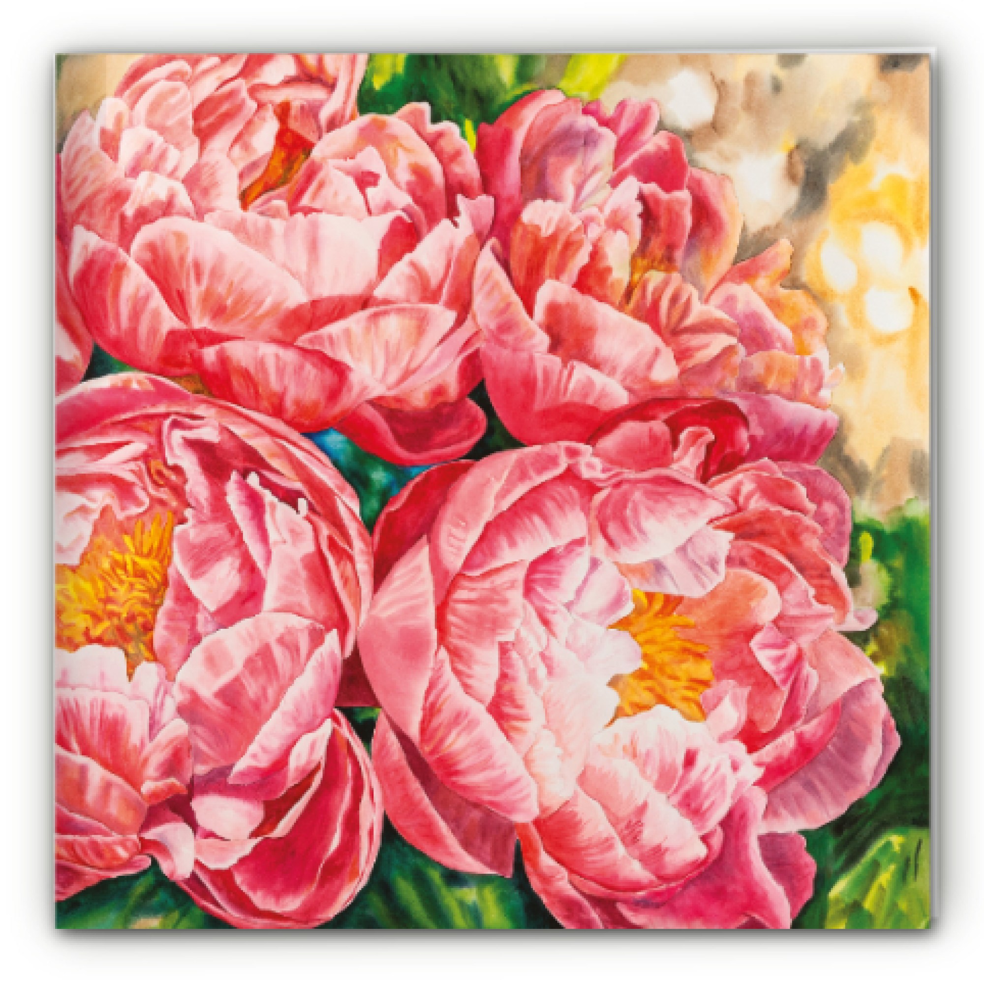 Õnnitluskaart õrnroosade pojengidega akvarellmaalist