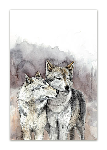 Postkaart akvarellmaaliga kahest hundist