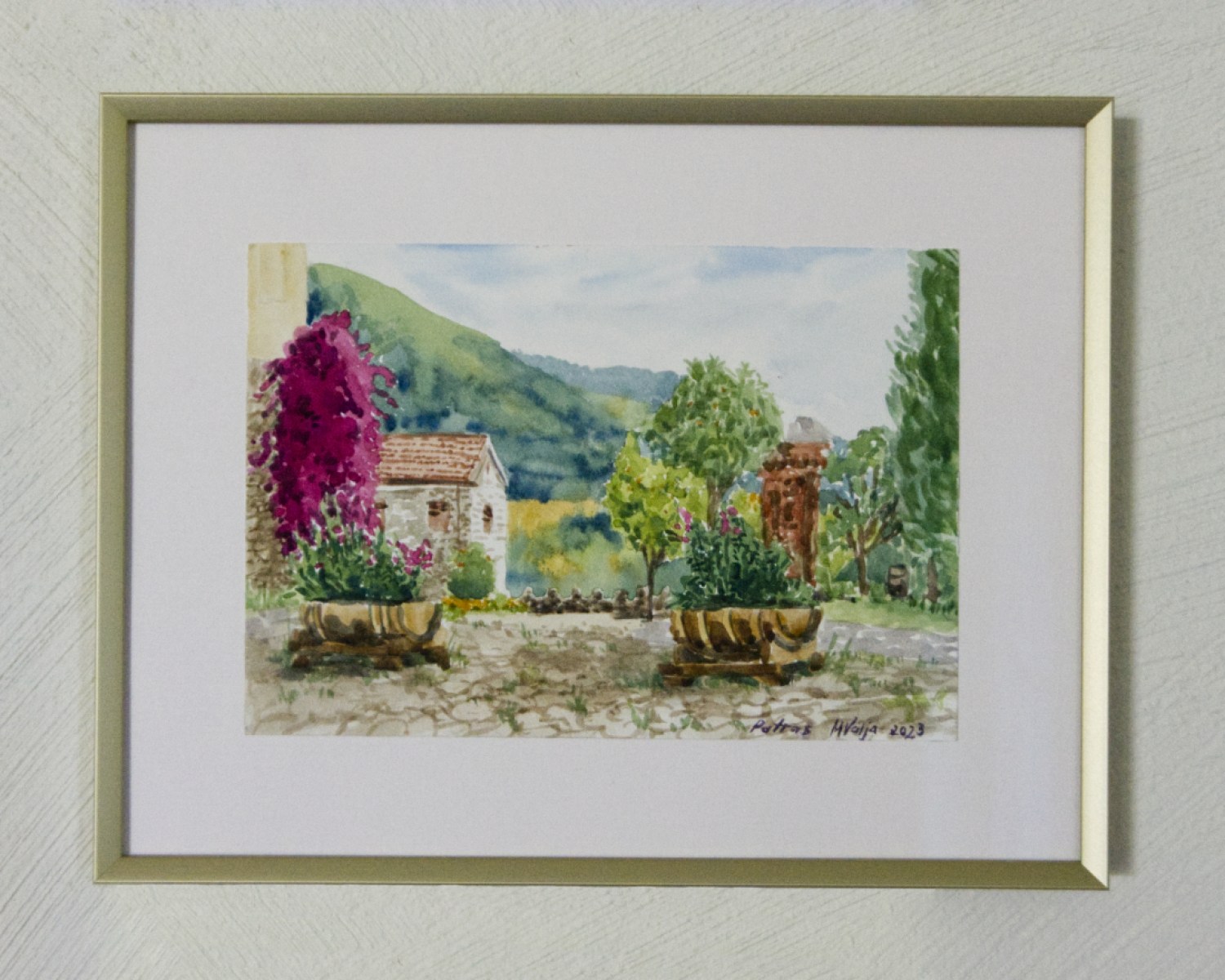 akvarellmaal Kreeka vaade III raamiga