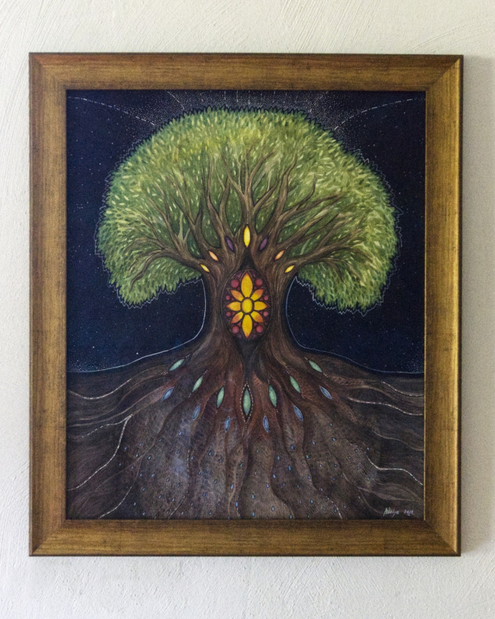 akvarellmaal Hingeaknad interjööris