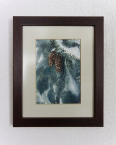 Akvarellmaal Käbid kuusel raamis