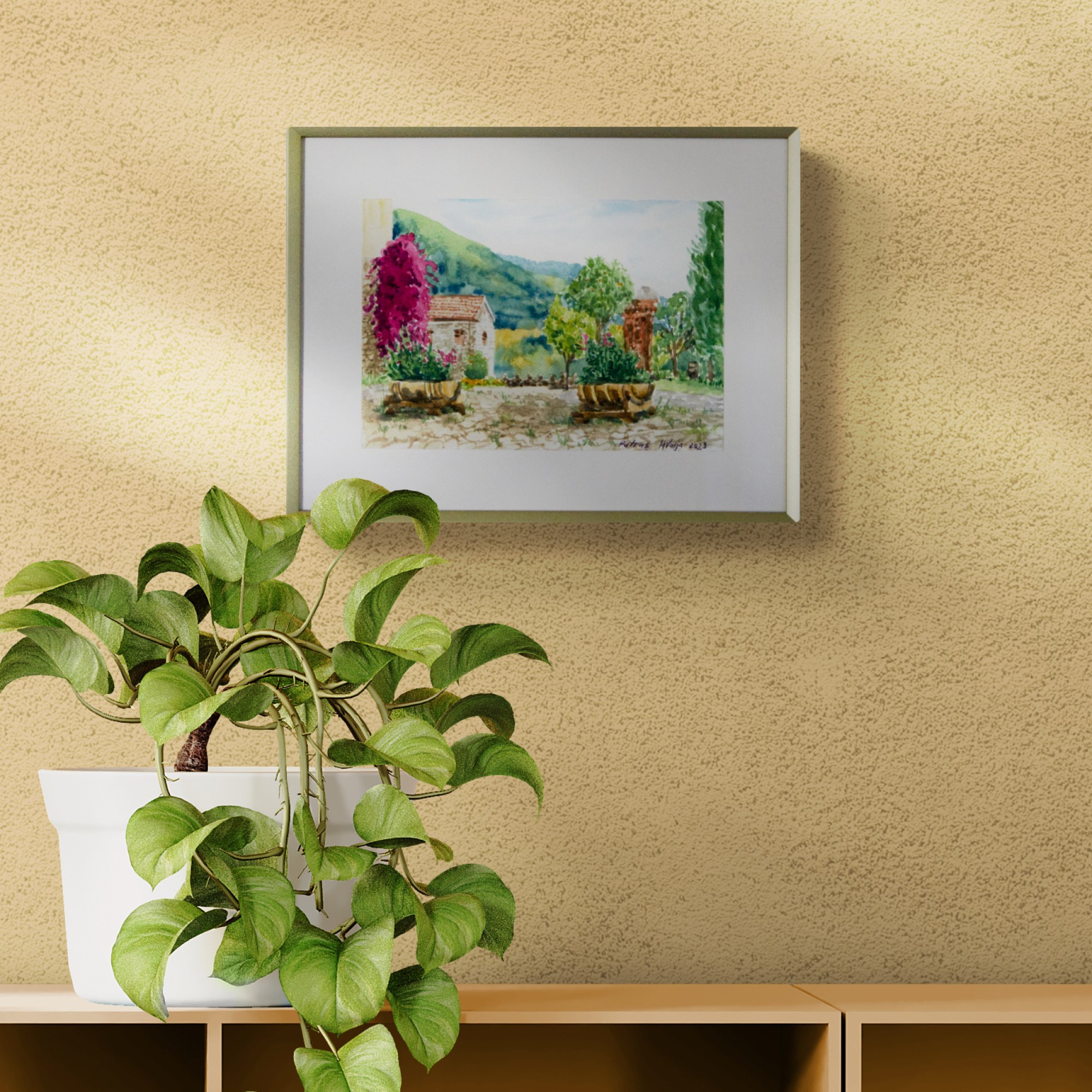 akvarellmaal Kreeka vaade III interjööris