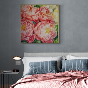 akvarellmaal Pojengid suvesoojuses interjööris