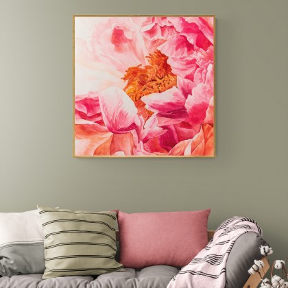 akvarellmaal Vaade pojengi südamesse raamiga