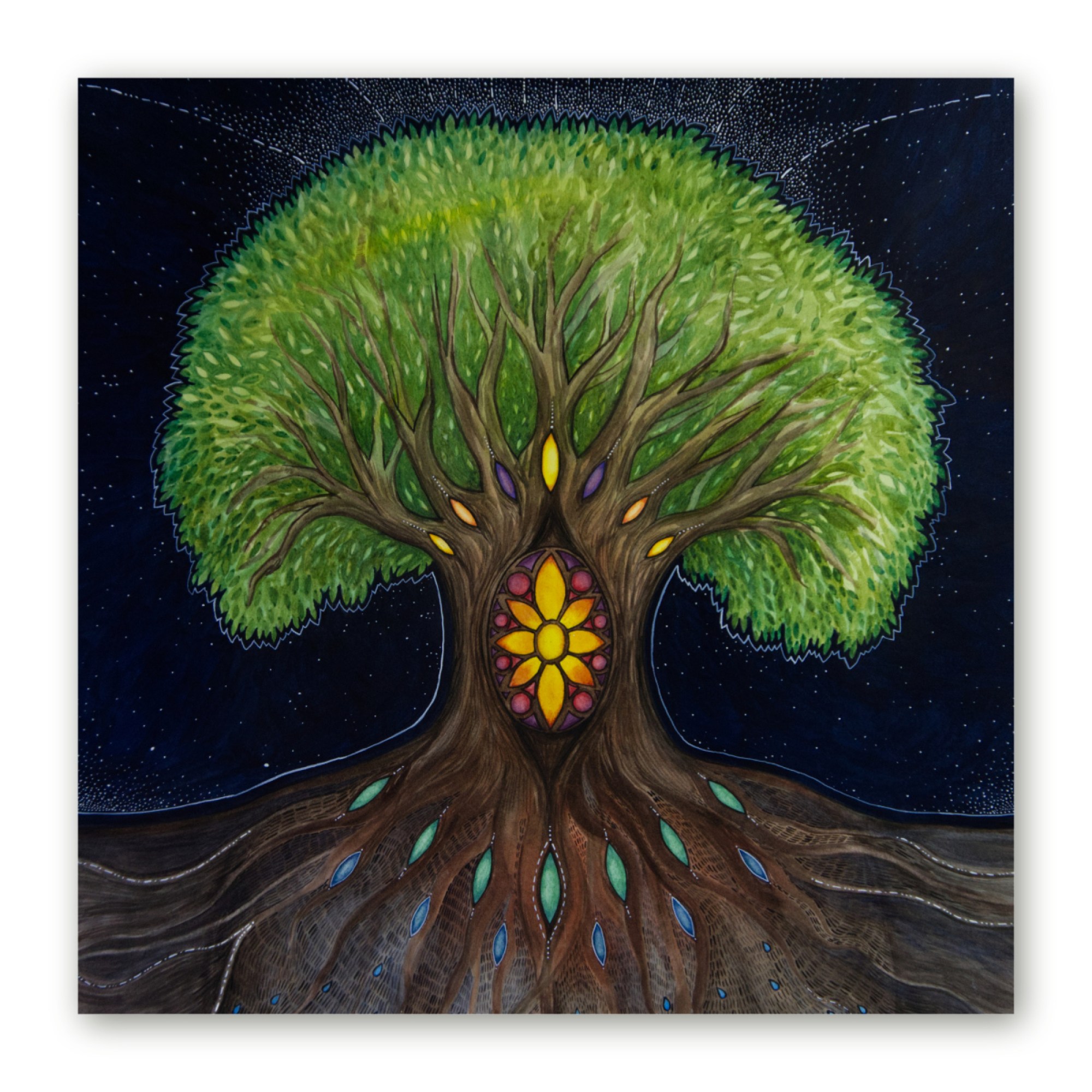 Poster helendavate akendega ilmapuust tumedal taustal, 