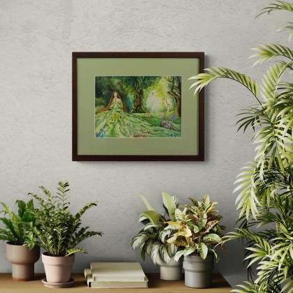 Illustratsioon - Sündinud rohelises kleidis interjööris