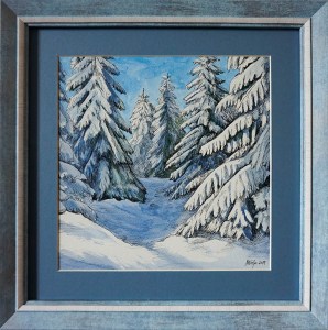 Akvarellmaal tindijoonistusega - Jõuluhommikune metsaskäik isaga interjööris