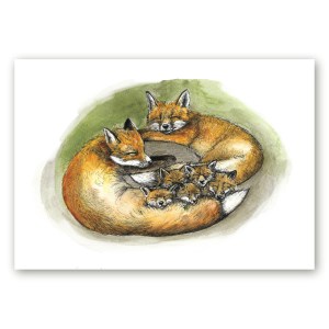 Rebastega poster, kus terve rebasepere magab üksteise kaisus, loodud Maria Välja illustratsiooni põhjal.