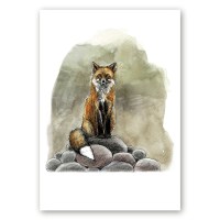 Poster kivihunniku otsas istuva rebasega kunstnik Maria Välja illustratsioonist.