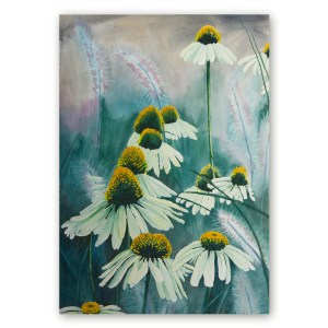 Akvarellmaal valgetest siilkübaratest ja suvisest valgusest, Maria Välja lillemaal.